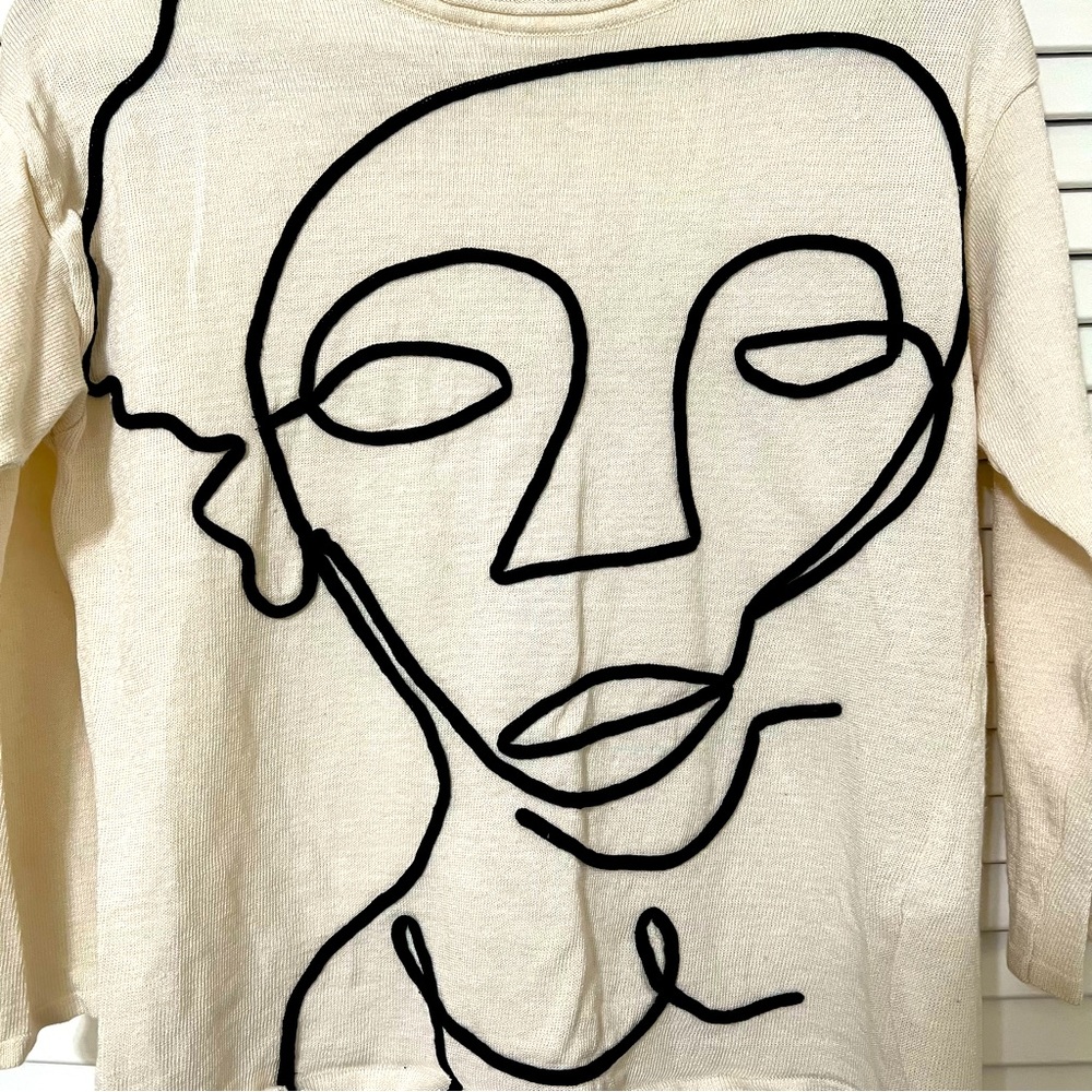 Cream Sweater with Black Abstract Design - Picture 10 of 13